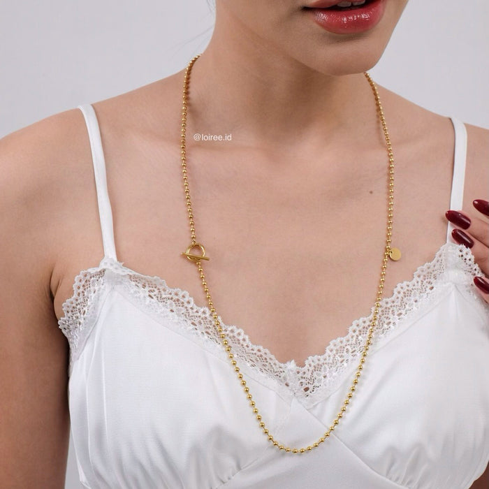 LOIREE - ANIKA Long Beads Chain Necklace - Gold Plated Stainless Steel