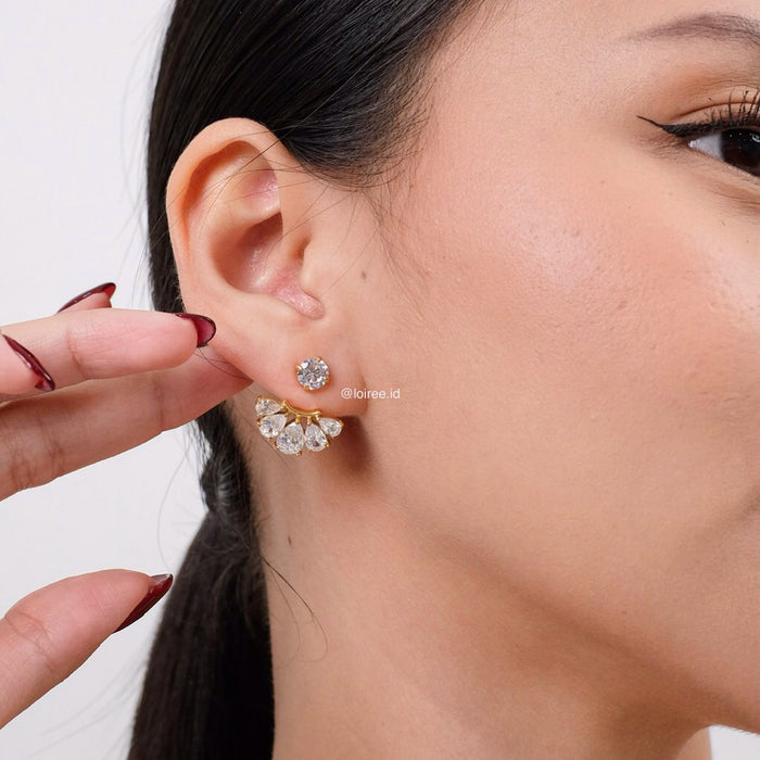 LOIREE - HERA Zirconia Stud Earrings - Gold Plated Stainless Steel