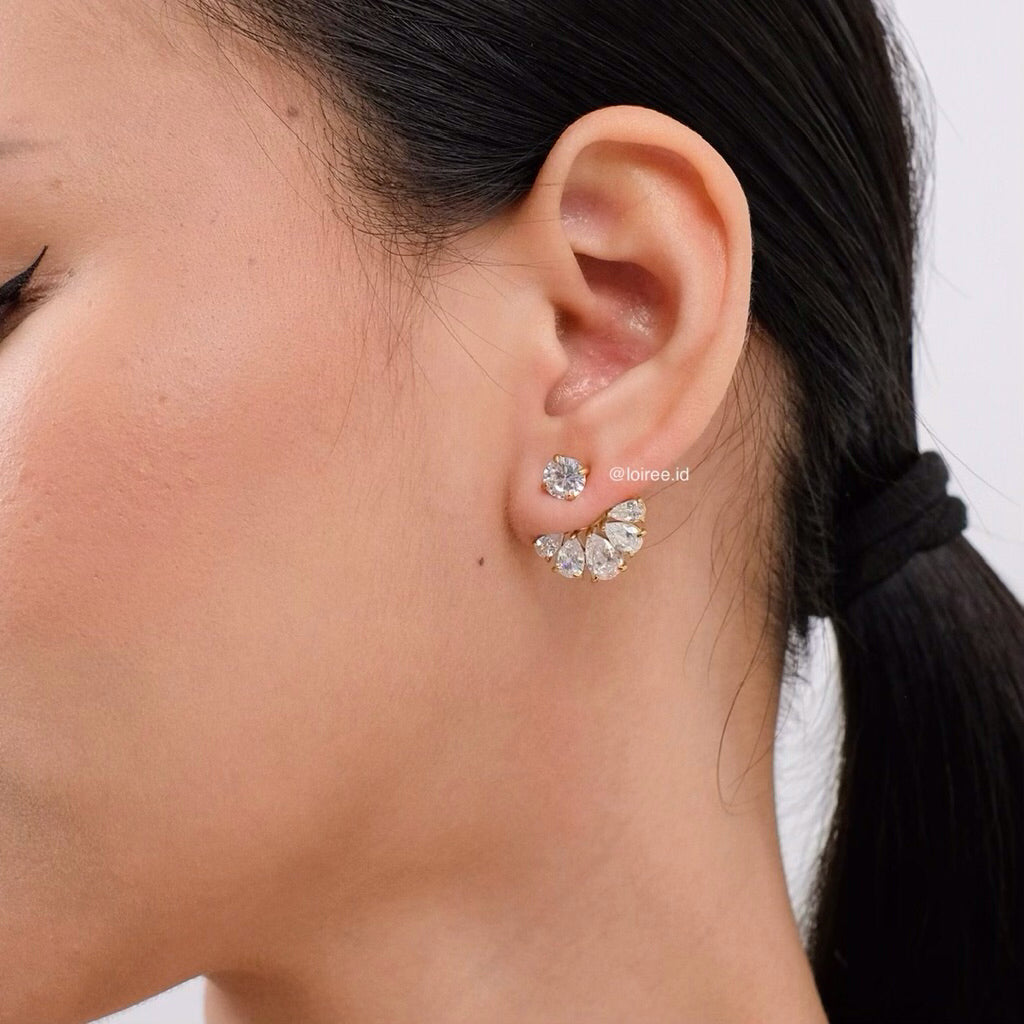LOIREE - HERA Zirconia Stud Earrings - Gold Plated Stainless Steel