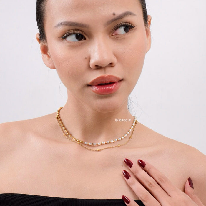 LOIREE - KEONI Double-Layer Pearl Chain Necklace - Gold Plated Stainless Steel