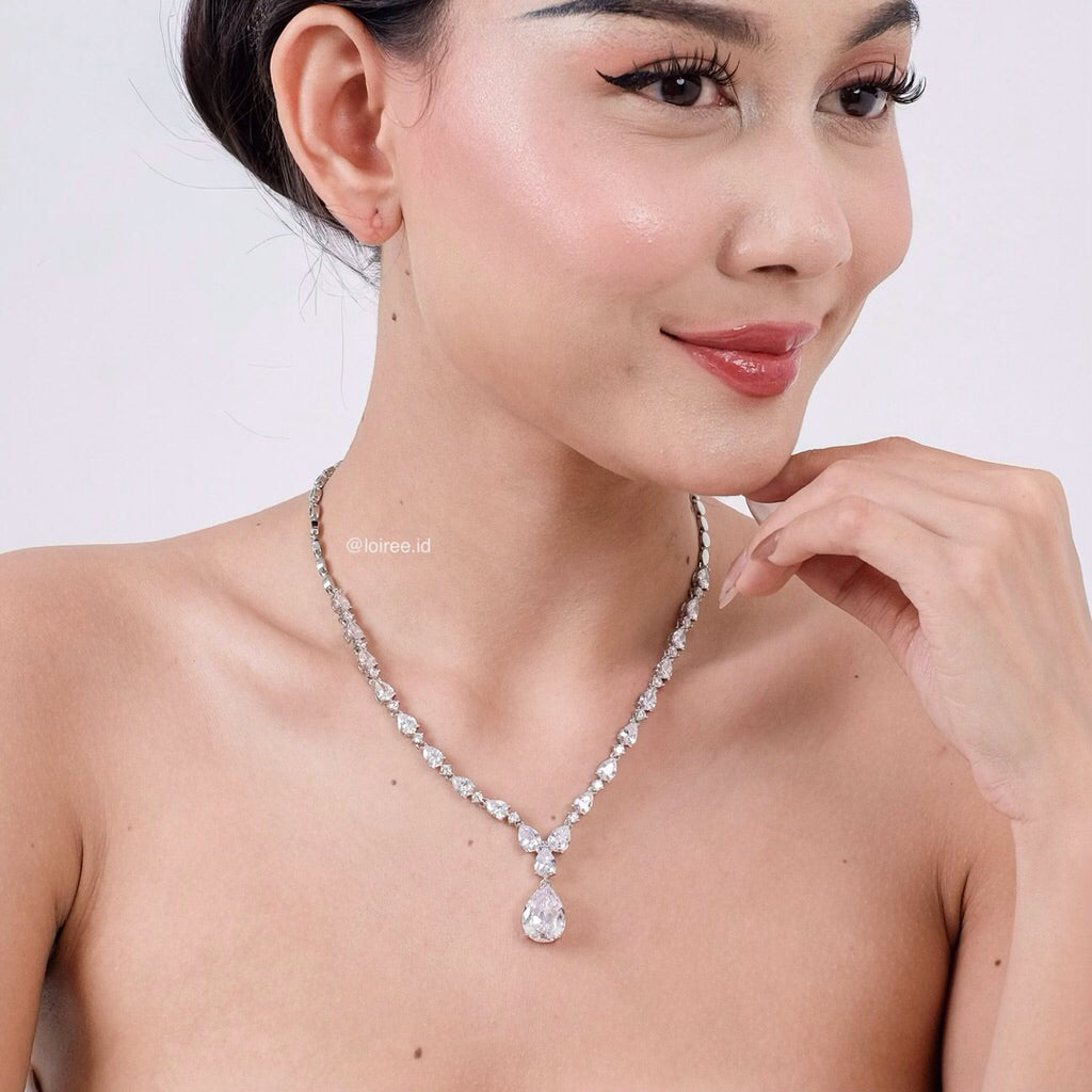 BEATRICE Zirconia Teardrop Bridal Necklace and Earrings Set - Wedding