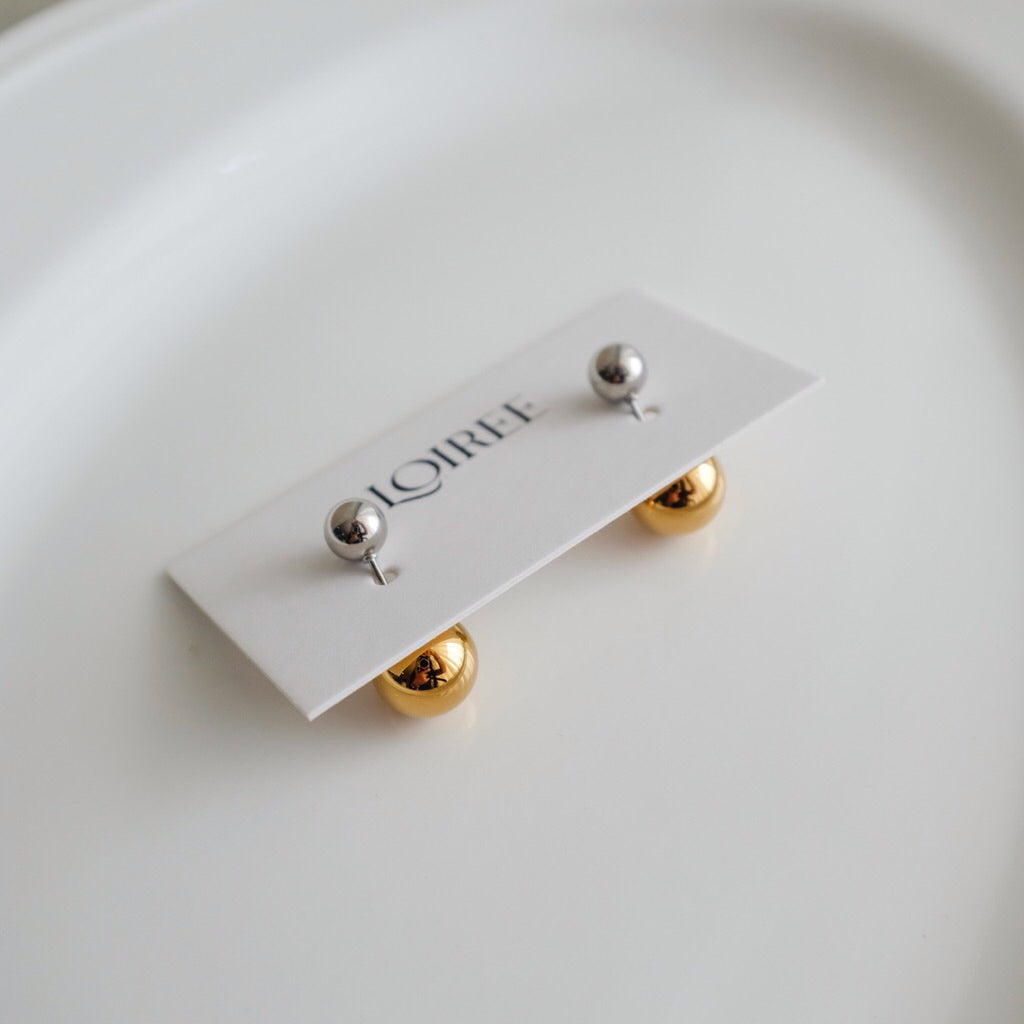 LOIREE - MANON Double Metal Ball Earrings - Gold Plated Stainless Steel