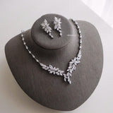 ELLOWYN Zirconia Marquise Bridal Necklace and Earrings Set - Wedding