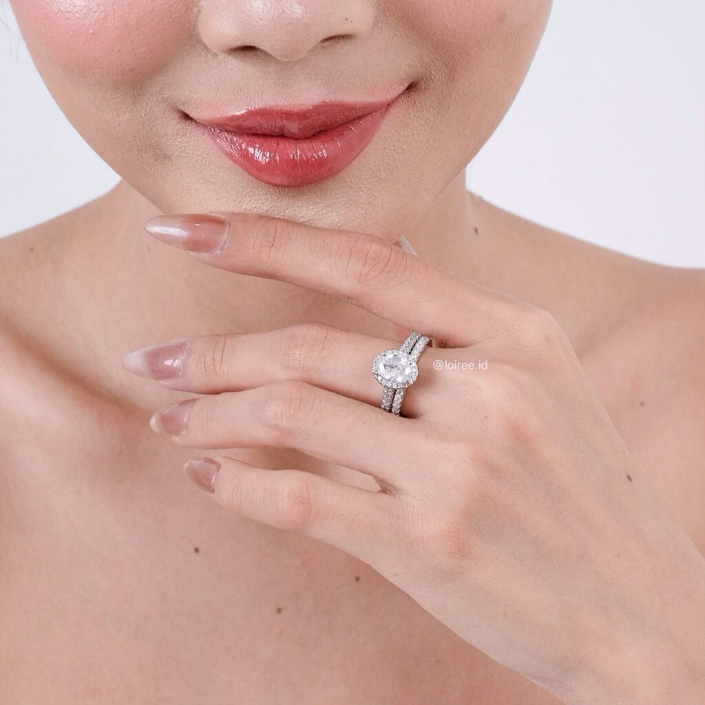 PERRY Zirconia Oval Engagement Ring Set - Wedding