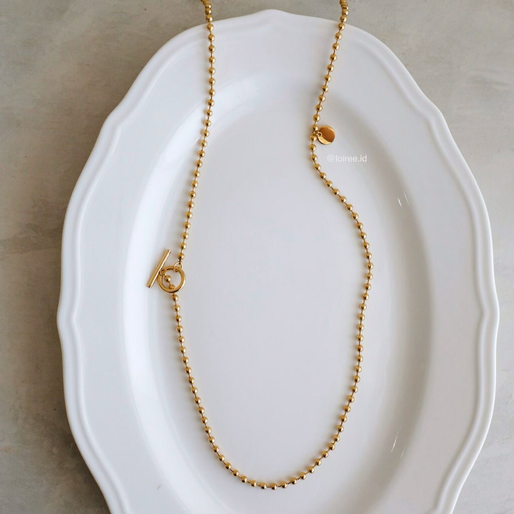 LOIREE - ANIKA Long Beads Chain Necklace - Gold Plated Stainless Steel