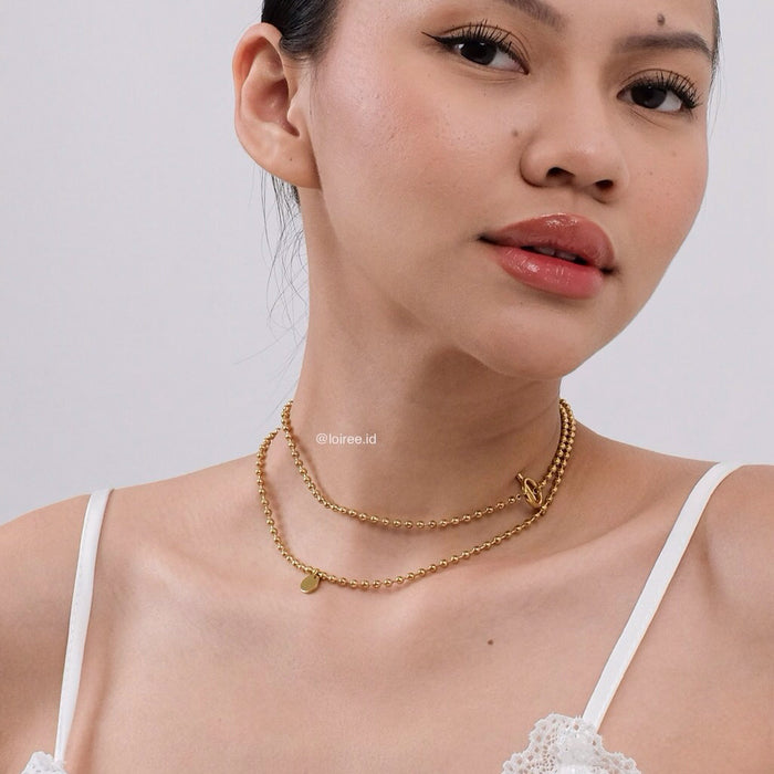 LOIREE - ANIKA Long Beads Chain Necklace - Gold Plated Stainless Steel