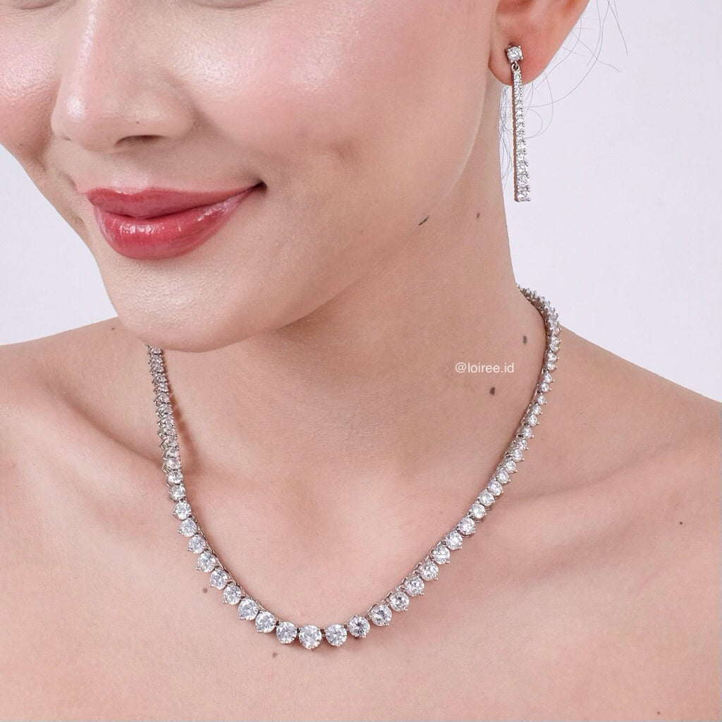 CECILIE Zirconia Listring Bridal Necklace and Earrings Set - Wedding