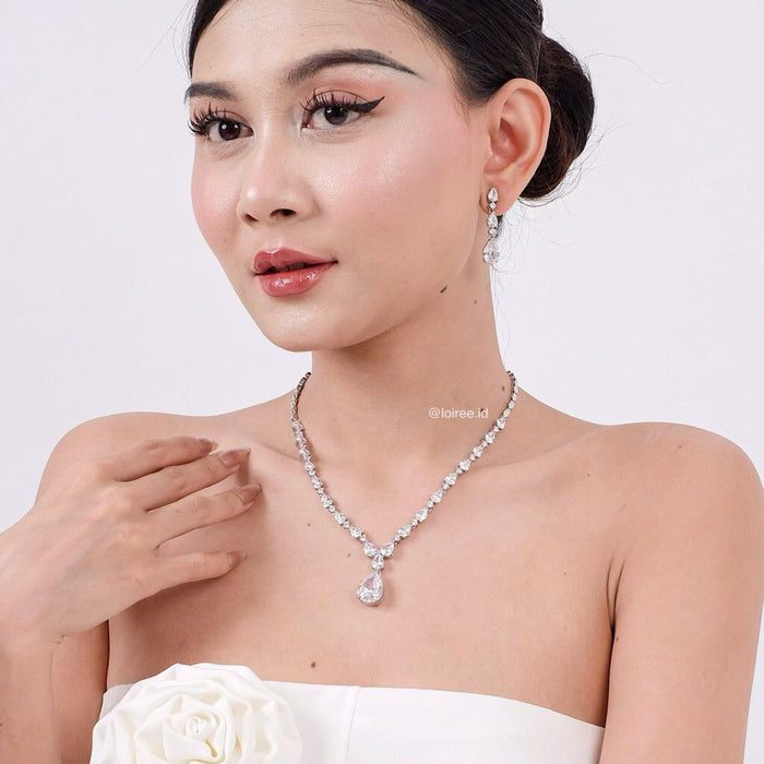 BEATRICE Zirconia Teardrop Bridal Necklace and Earrings Set - Wedding