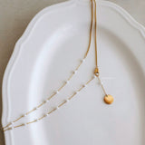 LOIREE - LAYNE Pearl Snake Chain Necklace - Gold Plated Stainless Steel