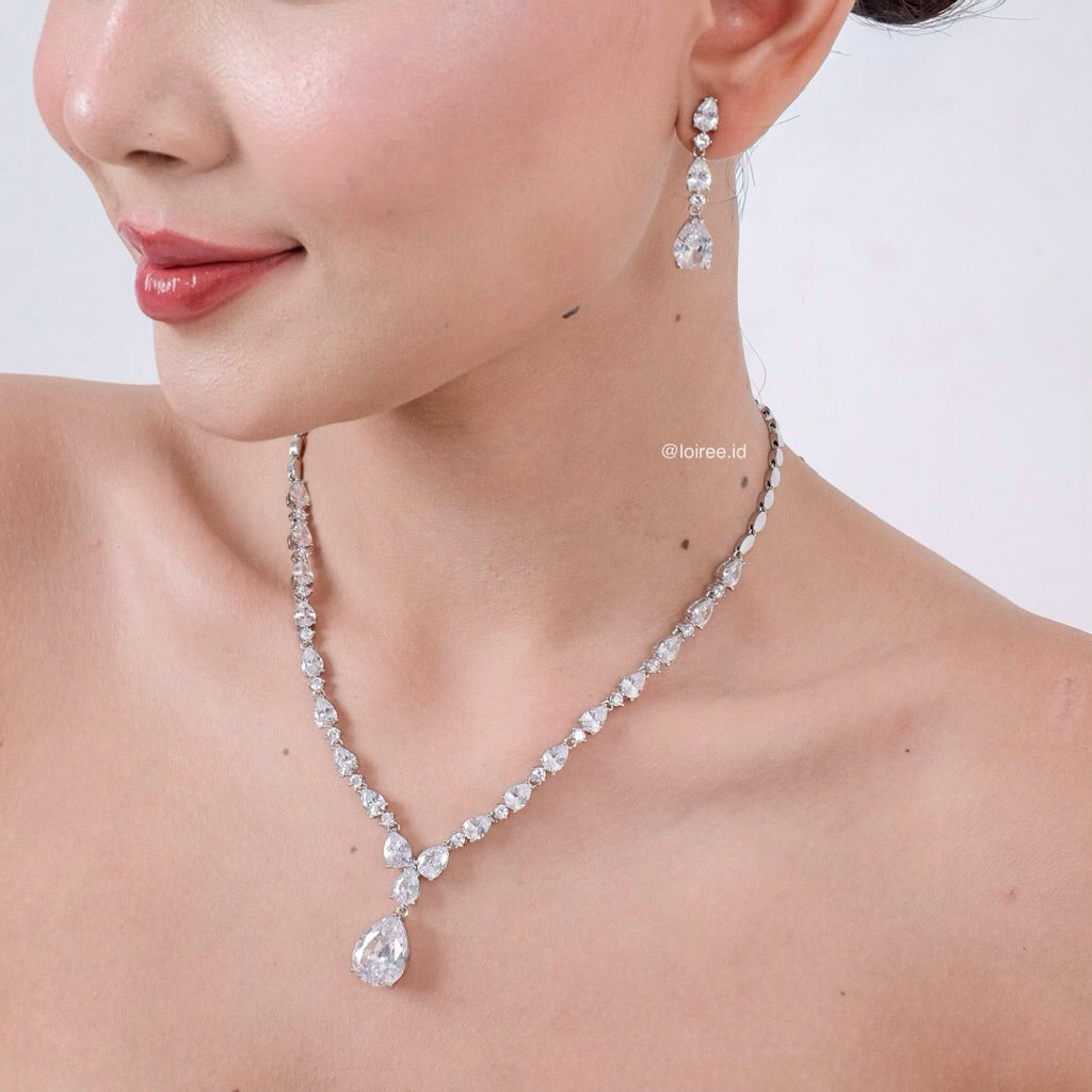 BEATRICE Zirconia Teardrop Bridal Necklace and Earrings Set - Wedding