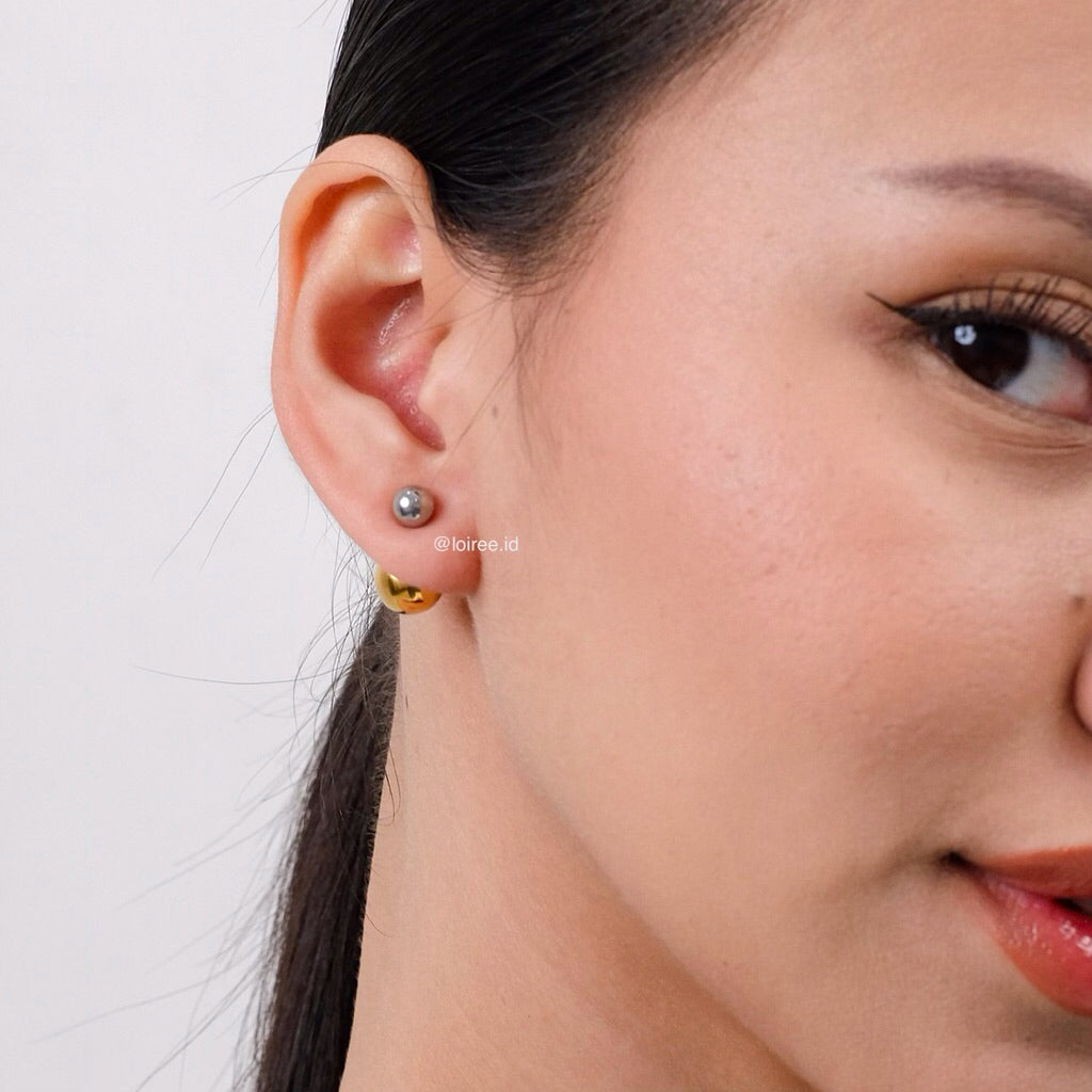 LOIREE - MANON Double Metal Ball Earrings - Gold Plated Stainless Steel
