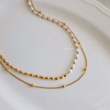 LOIREE - KEONI Double-Layer Pearl Chain Necklace - Gold Plated Stainless Steel