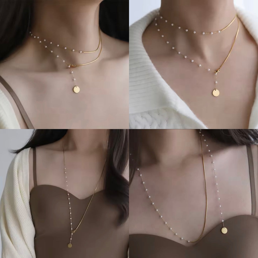 LOIREE - LAYNE Pearl Snake Chain Necklace - Gold Plated Stainless Steel