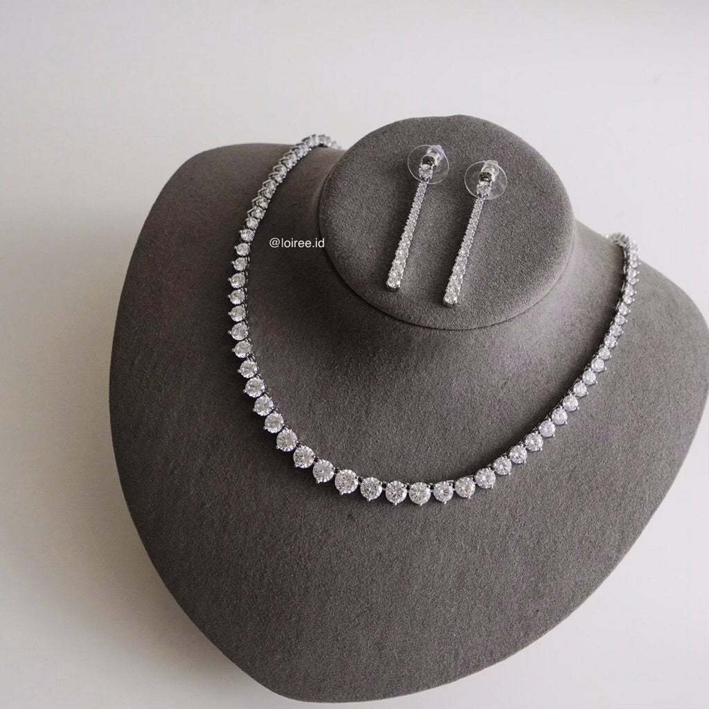 CECILIE Zirconia Listring Bridal Necklace and Earrings Set - Wedding