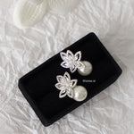 ATHENA | Wedding Collection - Zirconia Flower Pearl Stud Bridal Earrings - Anting Wanita