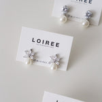 EMILIA | Wedding Collection - Zirconia Flower Pearl Drop Stud Bridal Earrings - Anting Wanita