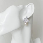 ATHENA | Wedding Collection - Zirconia Flower Pearl Stud Bridal Earrings - Anting Wanita