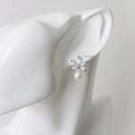EMILIA | Wedding Collection - Zirconia Flower Pearl Drop Stud Bridal Earrings - Anting Wanita
