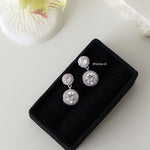 JILL | Wedding Collection - Zirconia Round Halo Drop Stud Earrings - Anting Tusuk Bridal Wanita